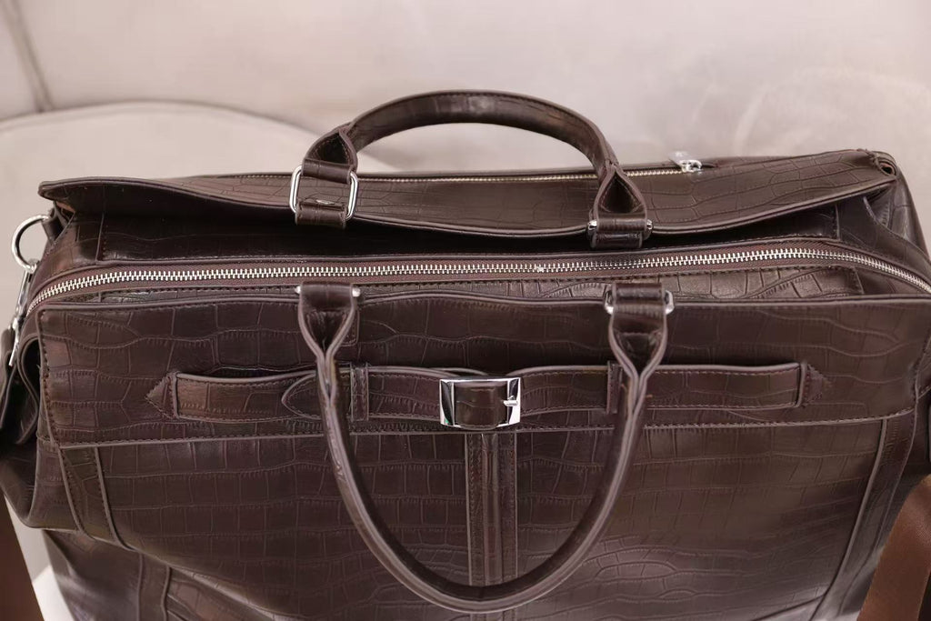 Croc Texture Leather Travel Bag
