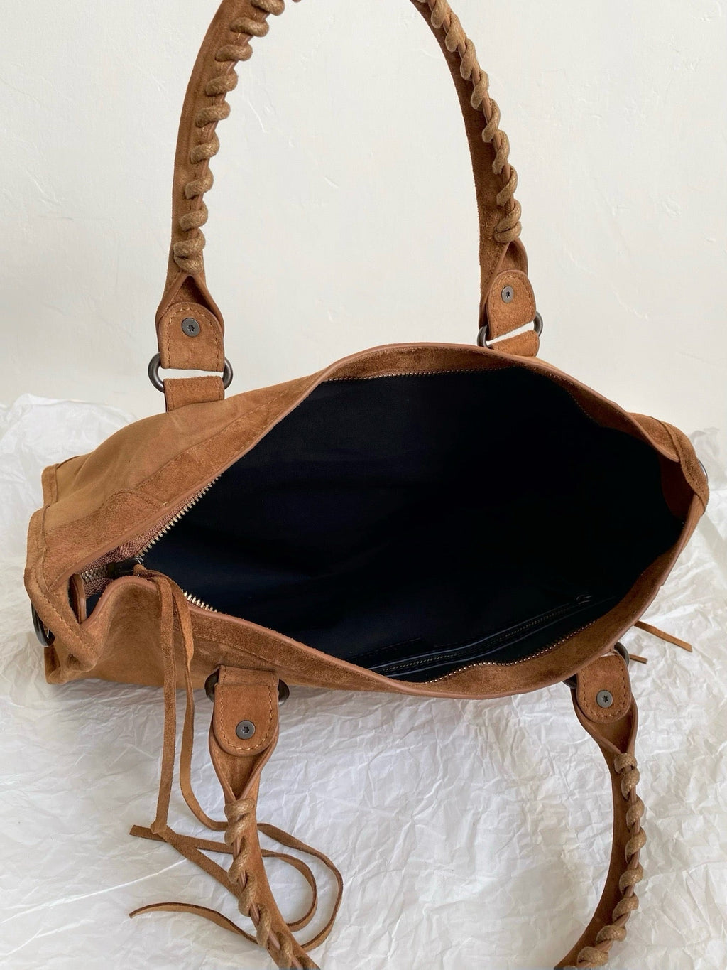 Braided Suede Calfskin Shoulder Bag