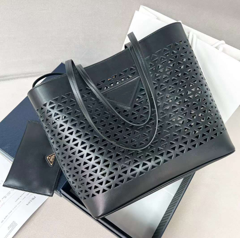 Geometric Cutout Leather Tote Bag